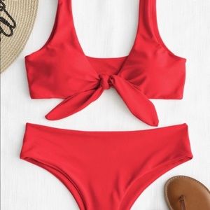 Red two piece bathing suite